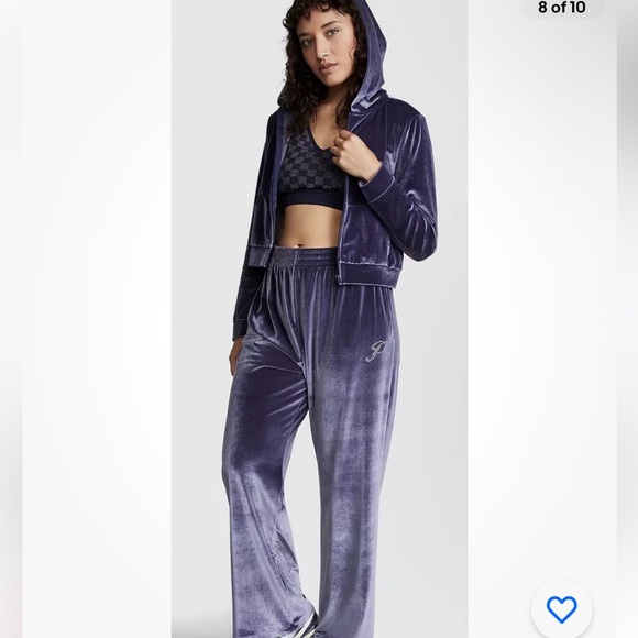 Victoria Secret Pink Bling Velour Shine Full-zip Crop Hoodie Midnight Navy Xl - Picture 8 of 9